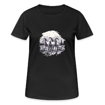 Chevaux Montagne Équitation Nature Chevaux sauvages - T-shirt respirant Femme - noir - Devant - AI Model Female 172 light (172cm)