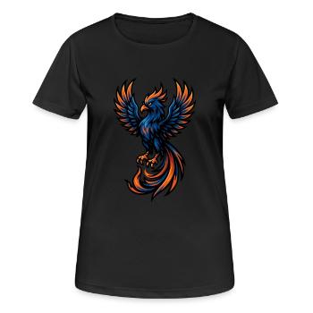 Phoenix – Feurige Wiedergeburt | Urbanes Zodiac-Maskottchen - Frauen T-Shirt atmungsaktiv - Schwarz - Vorne - AI Model Female 172 light (172cm)