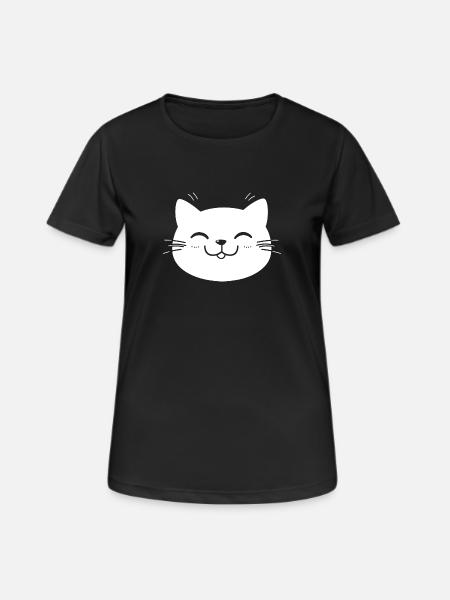 Lustiges Kawaii-Katzengesicht - Frauen T-Shirt atmungsaktiv - Schwarz