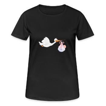 Storch mit Baby - Frauen T-Shirt atmungsaktiv - Schwarz - Vorne - AI Model Female 172 light (172cm)