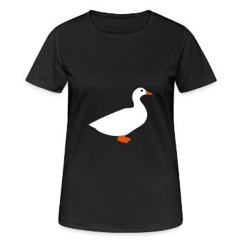 ★ Designfarben änderbar ★ Hausente - Frauen T-Shirt atmungsaktiv - Schwarz - Vorne - AI Model Female 172 light (172cm)