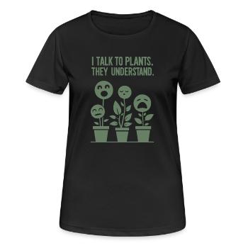 Pflanzenversteher: Kommunikation mit Grün - Frauen T-Shirt atmungsaktiv - Schwarz - Vorne - AI Model Female 172 light (172cm)