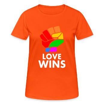 Love wins - Frauen T-Shirt atmungsaktiv - Neonorange - Vorne - AI Model Female 172 dark (172cm)