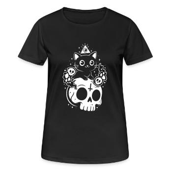 Mystic Skull Cat - Women's Breathable T-Shirt - black - Front - AI Model Female 172 light (172cm)