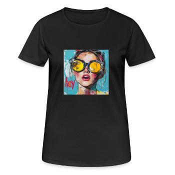 HEY Gruß in rot Popart - Frauen T-Shirt atmungsaktiv - Schwarz - Vorne - AI Model Female 172 light (172cm)
