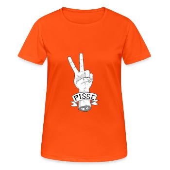 Übersetzung Ungefähre # 5 - Frauen T-Shirt atmungsaktiv - Neonorange - Vorne - AI Model Female 172 dark (172cm)