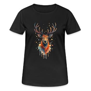Cerf Aquarelle - T-shirt respirant Femme - noir - Devant - AI Model Female 172 light (172cm)