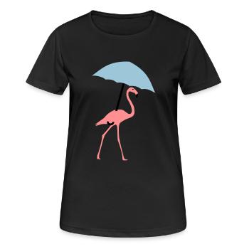 Flamingo mit Regenschirm oder Sonnenschirm - Frauen T-Shirt atmungsaktiv - Schwarz - Vorne - AI Model Female 172 light (172cm)