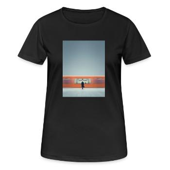 Minimalistischer U-Bahn-Moment - Frauen T-Shirt atmungsaktiv - Schwarz - Vorne - AI Model Female 172 light (172cm)