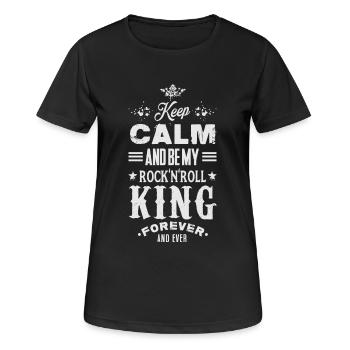 KEEP CALM AND BE MY ROCK'N'ROLL KING - Frauen T-Shirt atmungsaktiv - Schwarz - Vorne - AI Model Female 172 light (172cm)