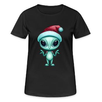 Weihnachtlicher Alien mit Weihnachtsmütze - Frauen T-Shirt atmungsaktiv - Schwarz - Vorne - AI Model Female 172 light (172cm)