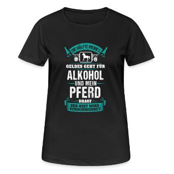 Alkohol und mein Pferd - Frauen T-Shirt atmungsaktiv - Schwarz - Vorne - AI Model Female 172 light (172cm)