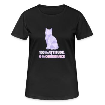 100% Attitude, 0% Obéissance – Chat géométrique - T-shirt respirant Femme - noir - Devant - AI Model Female 172 light (172cm)