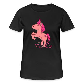 Stehendes Einhorn mit Glitzersternen - Frauen T-Shirt atmungsaktiv - Schwarz - Vorne - AI Model Female 172 light (172cm)