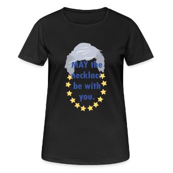 Political Satire EU Stars May Necklace Slogan - Women's Breathable T-Shirt - black - Front - AI Model Female 172 light (172cm)