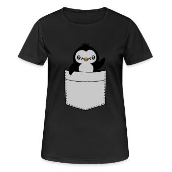 Waving Chest Pocket Penguin - Women's Breathable T-Shirt - black - Front - AI Model Female 172 light (172cm)