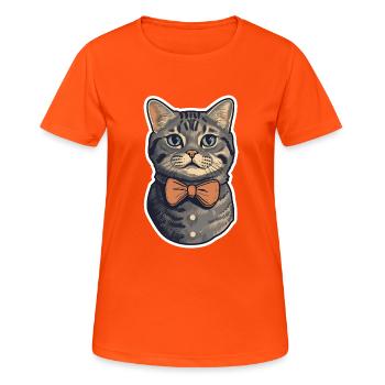 Un chat mignon portant un nœud papillon - T-shirt respirant Femme - orange néon - Devant - AI Model Female 172 dark (172cm)