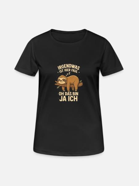 Faultier Büro Spruch faul - Frauen T-Shirt atmungsaktiv - Schwarz
