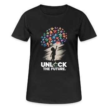 Autisme - Déverrouiller l’avenir – Puzzle Enfant - T-shirt respirant Femme - noir - Devant - AI Model Female 172 light (172cm)