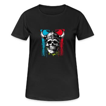Crâne avec casque et cornes sur des éclaboussures de peinture - T-shirt respirant Femme - noir - Devant - AI Model Female 172 light (172cm)
