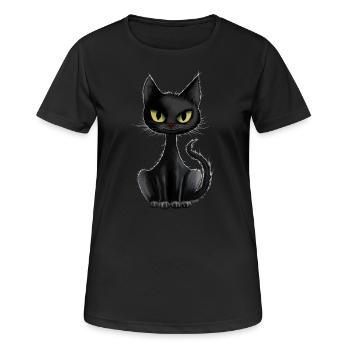 CHAT NOIR SUR UN T-SHIRT NOIR - T-shirt respirant Femme - noir - Devant - AI Model Female 172 light (172cm)