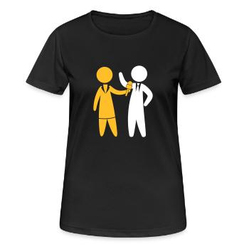 Reporter spricht ins Mikrofon - Frauen T-Shirt atmungsaktiv - Schwarz - Vorne - AI Model Female 172 light (172cm)