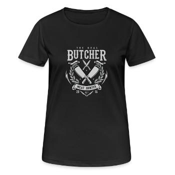 The Real Butcher - Frauen T-Shirt atmungsaktiv - Schwarz - Vorne - AI Model Female 172 light (172cm)