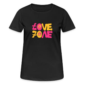 lieben Friedens siebziger 70 - Frauen T-Shirt atmungsaktiv - Schwarz - Vorne - AI Model Female 172 light (172cm)