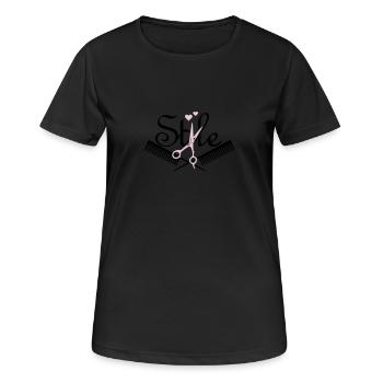 Style vom Frisör / hair style (2c) - Frauen T-Shirt atmungsaktiv - Schwarz - Vorne - AI Model Female 172 light (172cm)