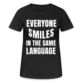 Le sourire relie l’humanité - T-shirt respirant Femme - noir - Devant - AI Model Female 172 light (172cm)
