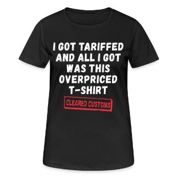 Contre les tarifs USA - Déclaration anti-douane - T-shirt respirant Femme - noir - Devant - AI Model Female 172 light (172cm)