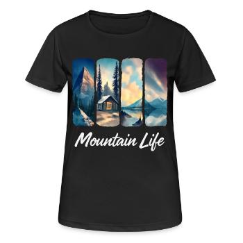 Mountain View with Forest Cabin and Lake - Women's Breathable T-Shirt - black - Front - AI Model Female 172 light (172cm)