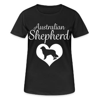 Australian Shepherd Aussie Hütehund Geschenk - Frauen T-Shirt atmungsaktiv - Schwarz - Vorne - AI Model Female 172 light (172cm)