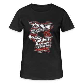Bundesland Brandenburg: Städte im Umriss - Frauen T-Shirt atmungsaktiv - Schwarz - Vorne - AI Model Female 172 light (172cm)