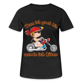 CD - wenn ich groß bin werde ich Biker - Motorrad - Frauen T-Shirt atmungsaktiv - Schwarz - Vorne - AI Model Female 172 light (172cm)