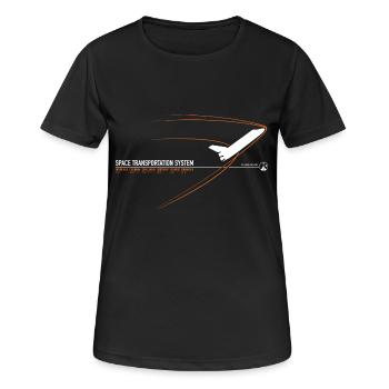Navette spatiale (imprimé orange) - T-shirt respirant Femme - noir - Devant - AI Model Female 172 light (172cm)