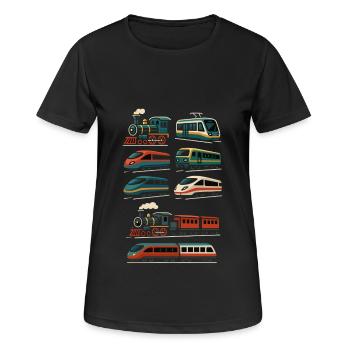 Züge Design – Retro trifft Highspeed - Frauen T-Shirt atmungsaktiv - Schwarz - Vorne - AI Model Female 172 light (172cm)