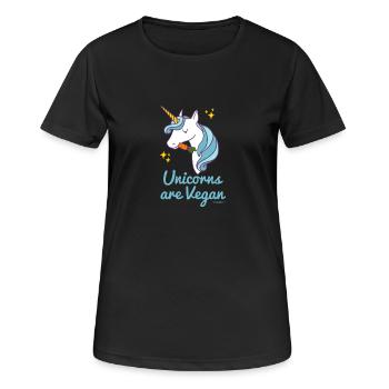 Unicorn T-shirt - Unicorns are Vegan (Blue) - Women's Breathable T-Shirt - black - Front - AI Model Female 172 light (172cm)