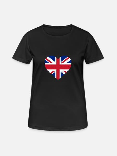 UK Flag Shirt Heart - Brittish Shirt - Women's Breathable T-Shirt - black