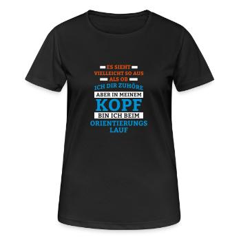 Orientierungslauf Sportart - Frauen T-Shirt atmungsaktiv - Schwarz - Vorne - AI Model Female 172 light (172cm)