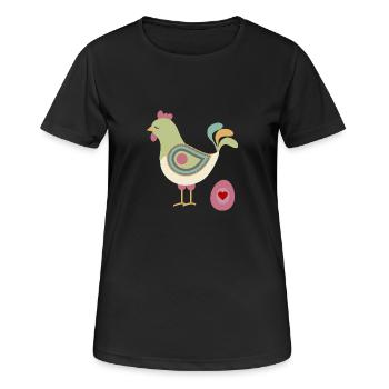 Henne mit Ei - Frauen T-Shirt atmungsaktiv - Schwarz - Vorne - AI Model Female 172 light (172cm)