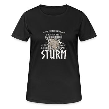 Der Krieger: Ich bin der verdammte Sturm (hell) - Frauen T-Shirt atmungsaktiv - Schwarz - Vorne - AI Model Female 172 light (172cm)