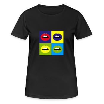 Pop Art / Graphic Novel: moue, lèvres, rouge à lèvres - T-shirt respirant Femme - noir - Devant - AI Model Female 172 light (172cm)