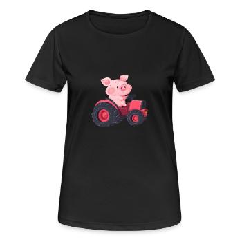 Schwein am Steuer: Bauernhof Abenteuer - Frauen T-Shirt atmungsaktiv - Schwarz - Vorne - AI Model Female 172 light (172cm)