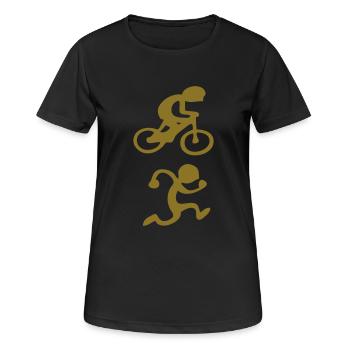drawing duathlon sport cycling running fun - Women's Breathable T-Shirt - black - Front - AI Model Female 172 light (172cm)