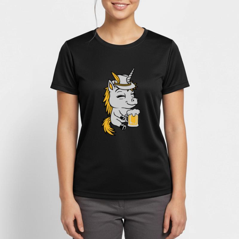 Bier trinkendes sitzendes Einhorn Frauen T-Shirt atmungsaktiv