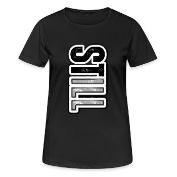 STILL ILL – roher vertikaler Schriftzug im Streetstyle - Frauen T-Shirt atmungsaktiv - Schwarz - Vorne - AI Model Female 172 light (172cm)