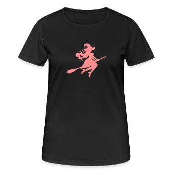 Halloween_Hexe auf Zauberstab Hexenjagd - Frauen T-Shirt atmungsaktiv - Schwarz - Vorne - AI Model Female 172 light (172cm)