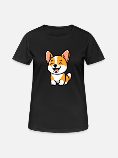 Chien Corgi Mignon - T-shirt respirant Femme - noir