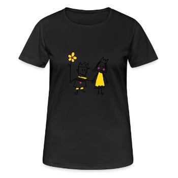 Strichmännchen verliebt Königin Blume Valentinstag - Frauen T-Shirt atmungsaktiv - Schwarz - Vorne - AI Model Female 172 light (172cm)